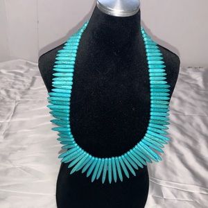 Boho Turquoise Spike Fringe Bib Statement Necklace